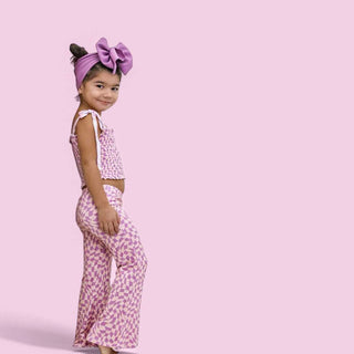 PLUM WAVY CHECKERS DREAM SMOCKED FLARE SET