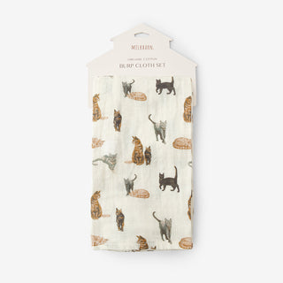 Cat Organic Cotton Two-Piece Burp Cloth Set
