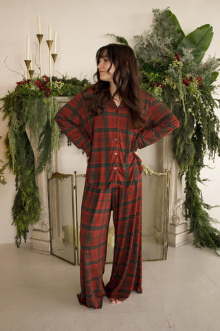 Women's Bamboo Button Up Lounge Set | Christmas Plaid