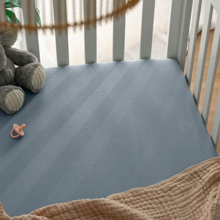 Muslin Fitted Crib Sheets, 2 Pack in Pacific Blue and Heather