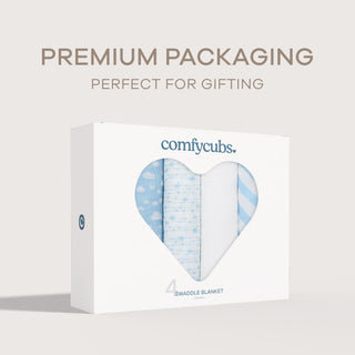 Muslin Swaddle Blankets, 4 Pack by Comfy Cubs - Blue