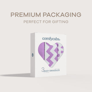 Easy Swaddle Blankets by Comfy Cubs - Purple, Pack of 3