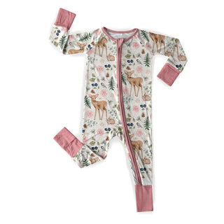 Pink Woodland Deer Bamboo Zipper Romper