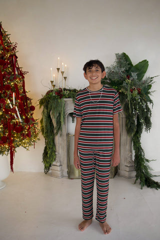 Youth Straight Leg Bamboo Pajamas | Holiday Stripe