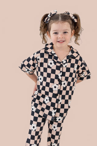 RETRO DAISY CHECKS SHORT SLEEVE DREAM GIRL'S FLARE SET