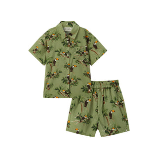 Toucan Collar Button-Up Shirt & Shorts Set