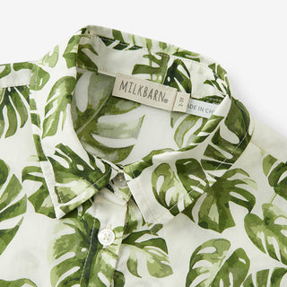 Island Leaf Collar Button-Up Shirt & Shorts Set