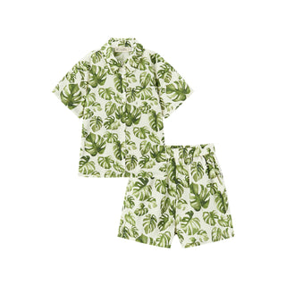 Island Leaf Collar Button-Up Shirt & Shorts Set