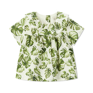 Island Leaf Butterfly Ruffle Dress & Bloomers Set