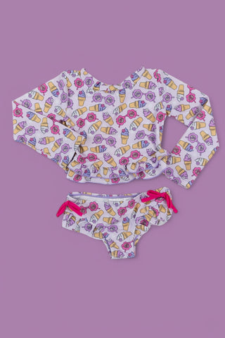 SWEET SUMMER DREAM RASH GUARD RUFFLE TWO-PIECE SWIM SUIT