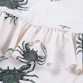 Coastal Crab Ruffle Waist Suspender Swimsuit