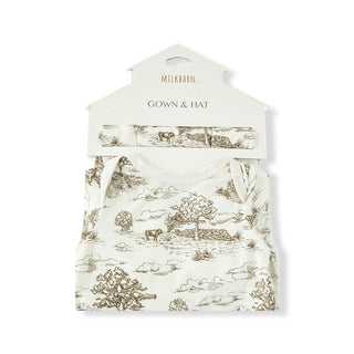 Country Toile Luxe Stretch Newborn Gown & Hat Set