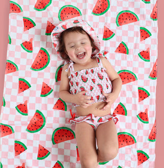 ONE IN A MELON DREAM SMOCKED TANKINI TWO PIECE SWIM SUIT