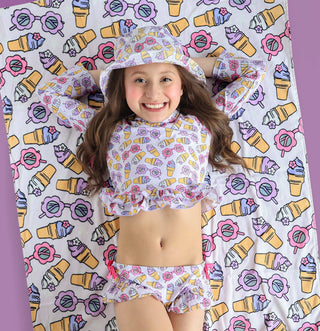 SWEET SUMMER DREAM RASH GUARD RUFFLE TWO-PIECE SWIM SUIT