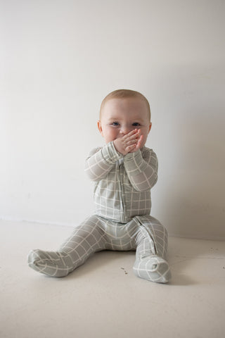 Bamboo Zip Pajamas | Foggy Grid