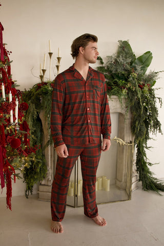 Men's Bamboo Button Up Lounge Set | Christmas Plaid