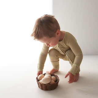 Bamboo Zip Pajamas | Willow Stripe Ribbed