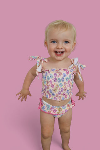 RAY OF SUNSHINE DREAM SMOCKED TANKINI TWO PIECE SWIM SUIT