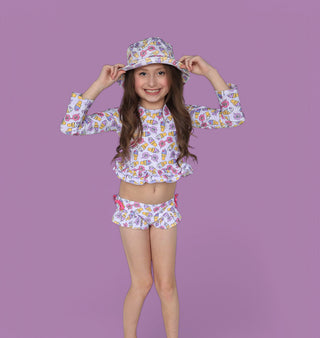 SWEET SUMMER DREAM RASH GUARD RUFFLE TWO-PIECE SWIM SUIT