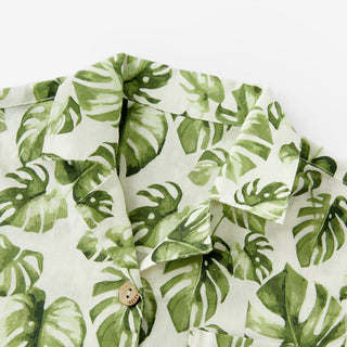 Island Leaf Linen Button-Up Shirt & Shorts Set