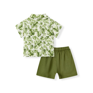 Island Leaf Linen Button-Up Shirt & Shorts Set