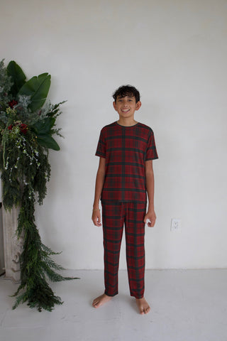 Youth Straight Leg Bamboo Pajamas | Christmas Plaid