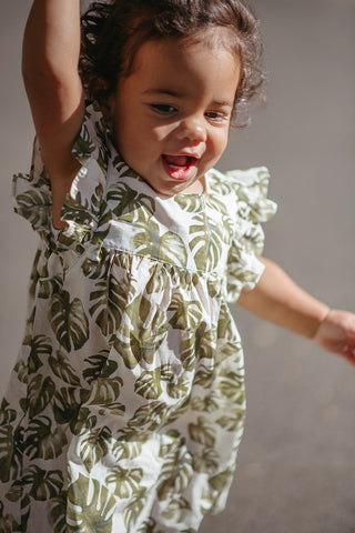 Island Leaf Butterfly Ruffle Dress