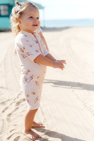 Summer Surf Zipper Short Sleeve Shortall Swimsuit