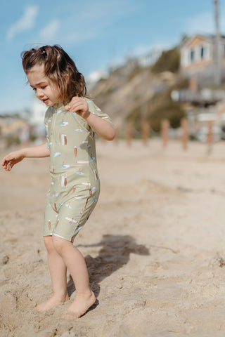 Summer Surf Zipper Short Sleeve Shortall Swimsuit