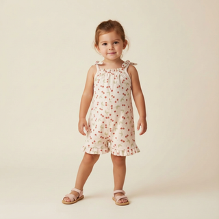 Organic Ruffle Jumpsuit - Cherry
