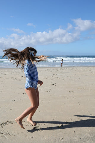 Girl's Long Sleeve Swimsuit | Blue Gingham