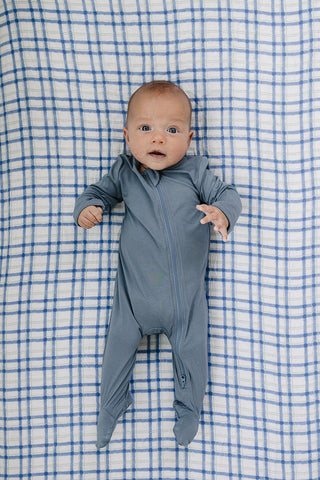 Blue & Green Plaid Muslin Crib Sheet