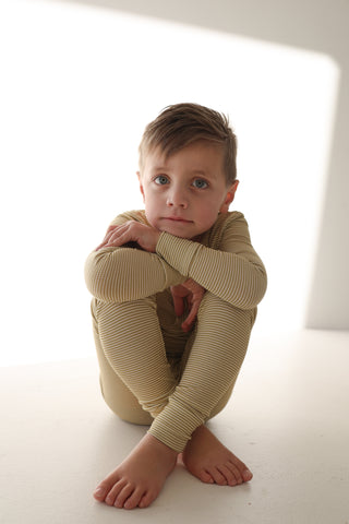 Bamboo Two Piece Pajamas | Willow Stripe Ribbed