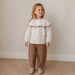 Organic Ruffle Cotton Blouse - Forest Scatter