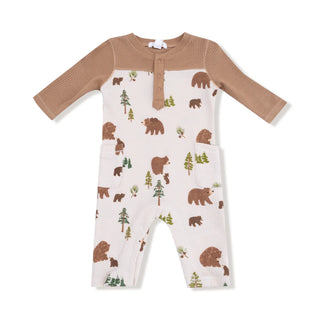 Sweet Brown Bears - Romper W/ Contrast Sleeves