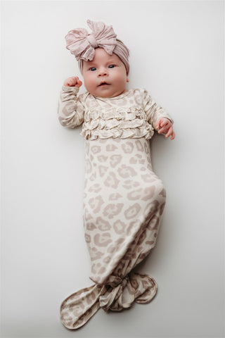 Natural Leopard | Ruffle Knot Gown