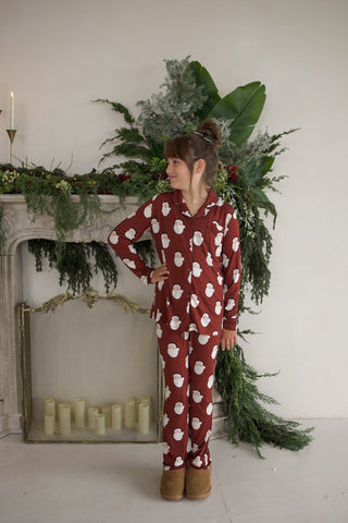 Girl's Bamboo Button Up Lounge Set | Vintage Santa