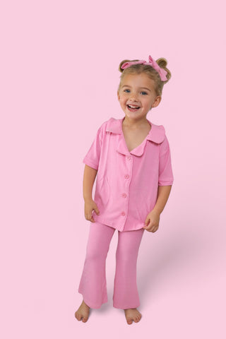 BELLA PINK RIB DREAM GIRL'S FLARE SET