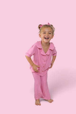 BELLA PINK RIB DREAM GIRL'S FLARE SET