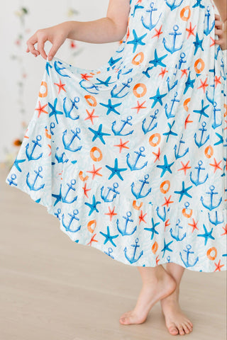 Anchors Away Ruffle Maxi Dress