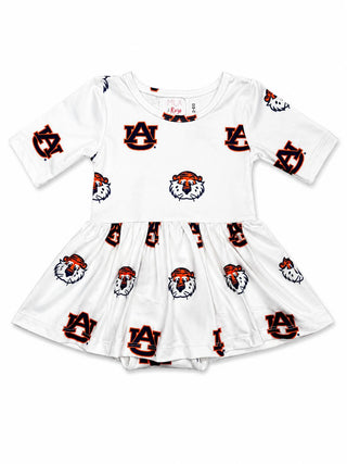 Auburn White Aubie 3/4 Sleeve Twirl Bodysuit