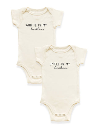 2 Pack - Auntie is my Bestie + Uncle is my Bestie Organic Cotton Baby Bodysuits