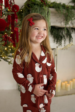 Girl's Bamboo Button Up Lounge Set | Vintage Santa