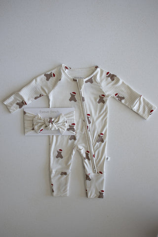 Bamboo Zip Pajamas | Santa Teddy