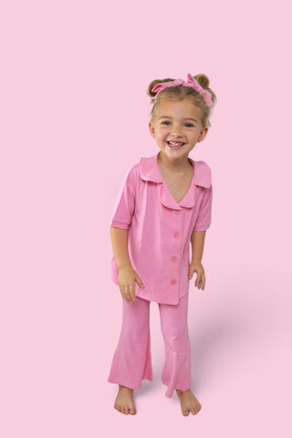 BELLA PINK RIB DREAM GIRL'S FLARE SET
