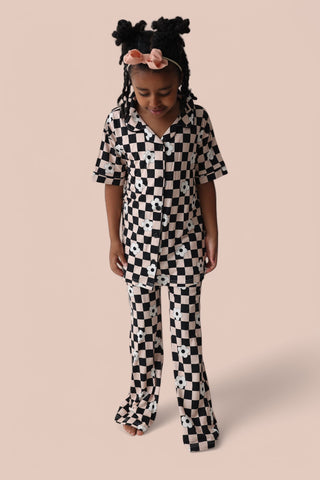 RETRO DAISY CHECKS SHORT SLEEVE DREAM GIRL'S FLARE SET