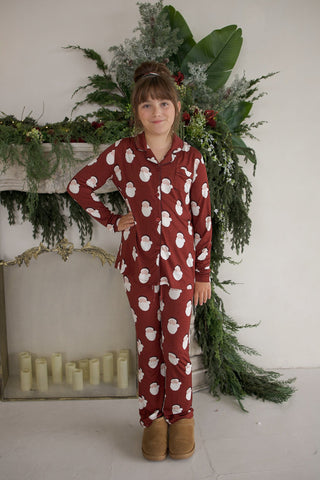 Girl's Bamboo Button Up Lounge Set | Vintage Santa