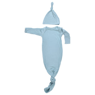 Blue Bird Ribbed Knotted Newborn Gown
