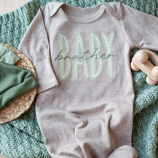 Baby Boy Outfit | Mocha Knot Gown Green Baby Brother