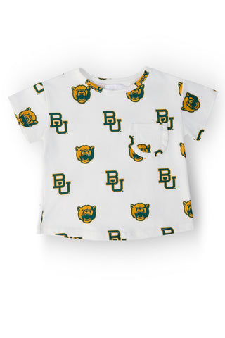 Baylor White Bear Ruffle Pocket Tee